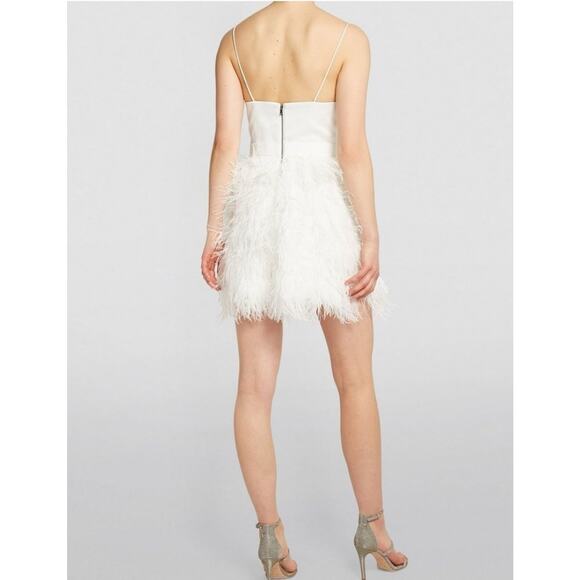 $1800 Alice + Olivia Milany Feather Mini White dress Sz 4 Small Bridal Wedding - Picture 3 of 16
